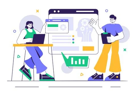 Machine Learning Vector Illustration featuring Artificial Intelligence Jobs.. Stock Illustration