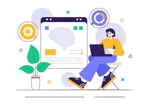 Machine Learning Vector Illustration featuring Artificial Intelligence Jobs.. Stock Illustration
