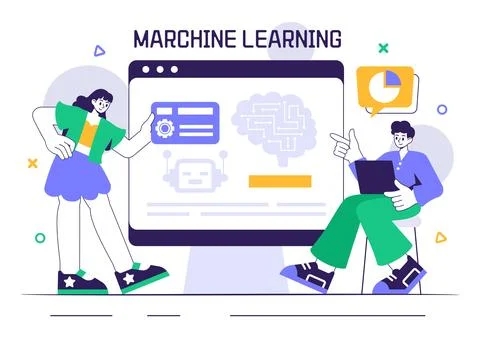 Machine Learning Vector Illustration featuring Artificial Intelligence Jobs.. Stock Illustration