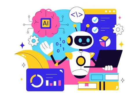 Machine Learning Vector Illustration featuring Artificial Intelligence Jobs.. Stock Illustration