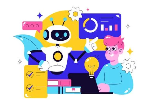 Machine Learning Vector Illustration featuring Artificial Intelligence Jobs.. Stock Illustration