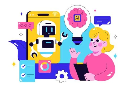 Machine Learning Vector Illustration featuring Artificial Intelligence Jobs.. Stock Illustration