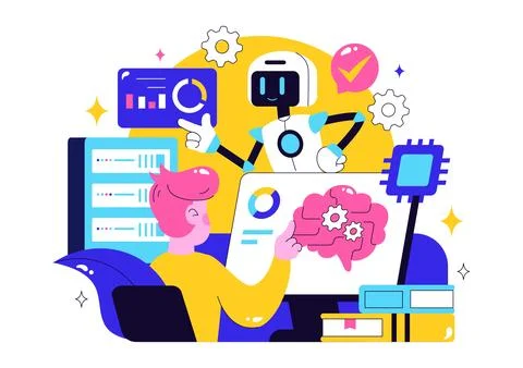 Machine Learning Vector Illustration featuring Artificial Intelligence Jobs.. Stock Illustration