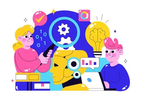 Machine Learning Vector Illustration featuring Artificial Intelligence Jobs.. Stock Illustration