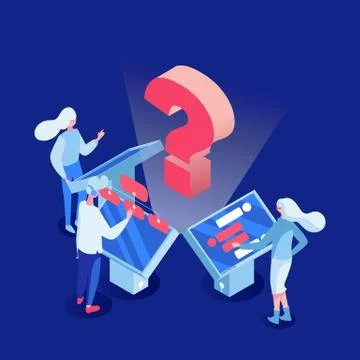 Machine learning vector isometric illustration. People, employees, client Stock Illustration