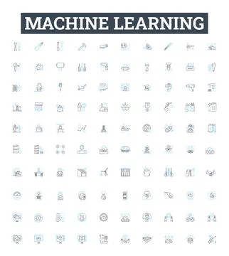 Machine learning vector line icons set. machine, learning, artificial Stock Illustration