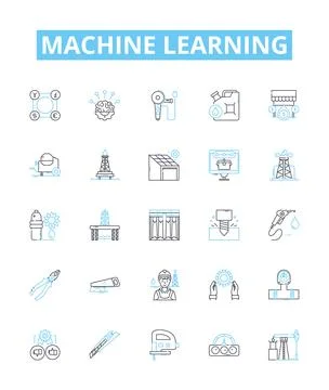 Machine learning vector line icons set. machine, learning, artificial Stock Illustration