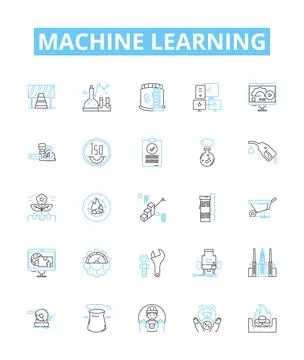Machine learning vector line icons set. machine, learning, artificial Stock Illustration