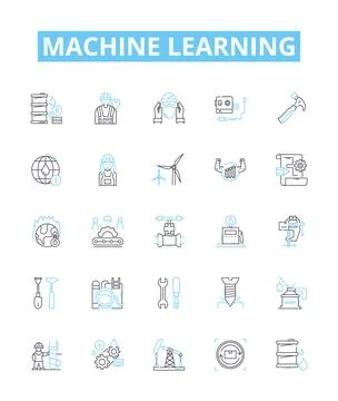 Machine learning vector line icons set. machine, learning, artificial Stock Illustration