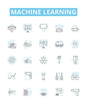 Machine learning vector line icons set. machine, learning, artificial Stock Illustration