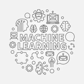 Machine learning vector round illustration in thin line style イラスト素材