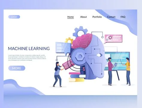 Machine learning vector website landing page design template Illustrazione stock