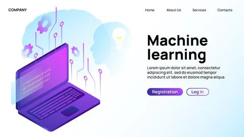 Machine learning web Banner. Landing page 스톡 일러스트