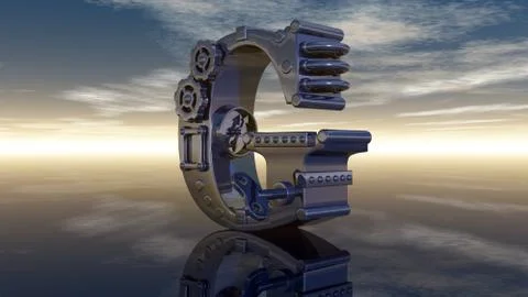 Machine letter g under cloudy sky - 3d illustration Stock Illustration