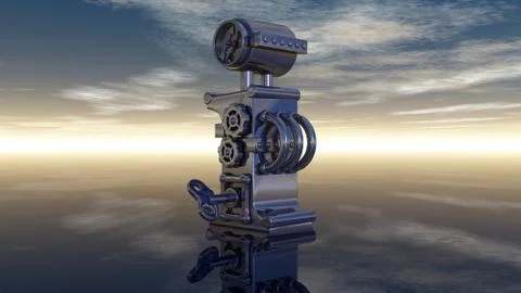 Machine letter i under cloudy sky - 3d illustration Stock Illustration