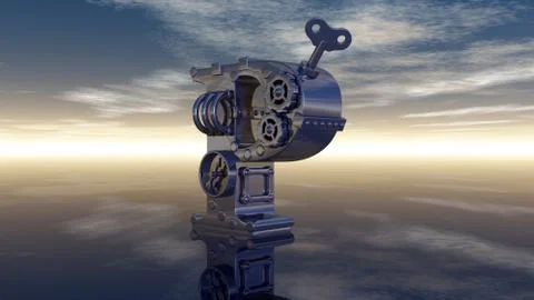 Machine letter p under cloudy sky - 3d illustration Illustrazione stock