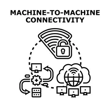 Machine to machine connectivity managing secure network data exchange Stock Illustration