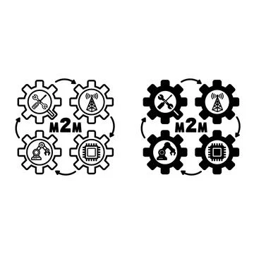 Machine to Machine Icons. Line and Glyph Vector Illustrations. M2M. Technol.. Stock Illustration