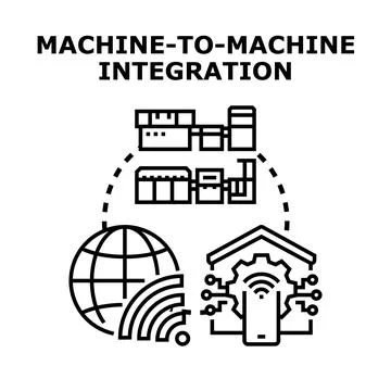 Machine to machine integration connecting global smart technology Stock Illustration