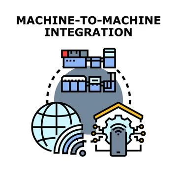 Machine to machine integration connecting global smart technology Stock Illustration