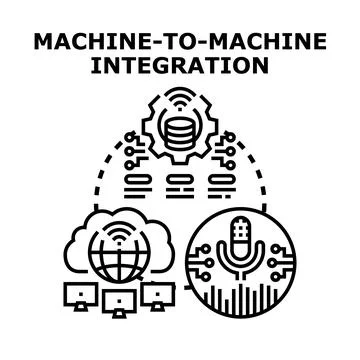 Machine to machine integration technology connecting devices 库存插图