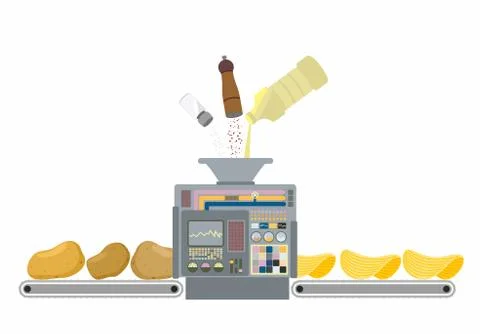 Machine for making potato chips. Production of deep frying potatoes with butt イラスト素材