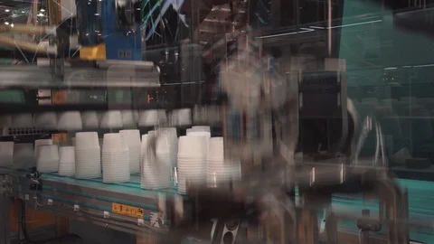 Machine Manufacturing Plastic Bowls Stock Footage 126172096