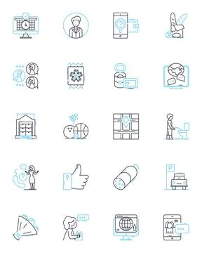 Machine marketing linear icons set. automation, optimization, personalization Illustrazione stock