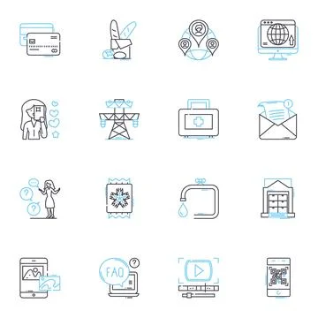 Machine marketing linear icons set. automation, optimization, personalization 스톡 일러스트