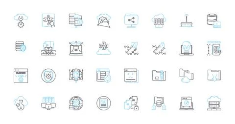 Machine media linear icons set. Robotics, Automation, Artificial Intelligence Stock Illustration