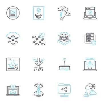 Machine media linear icons set. Robotics, Automation, Artificial Intelligence Stock Illustration