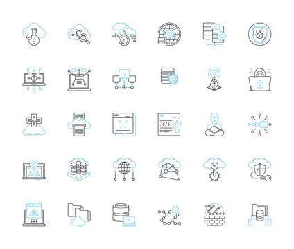 Machine media linear icons set. Robotics, Automation, Artificial Intelligence Stock Illustration