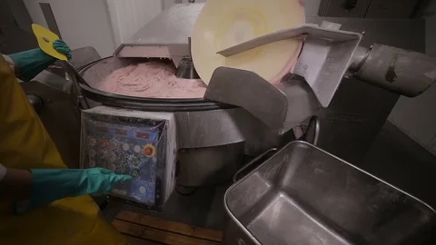 Machine for minced meat production mixing meat and spices for making hot dogs Video stock 69793280
