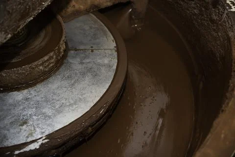Machine for mixing chocolate. Close up Stock Photos