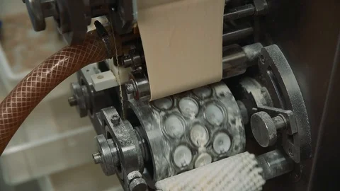 Machine for molding ravioli. close up Stock Footage 87137818