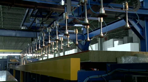Machine moving chipboard from conveyor in heap Stock Footage 56739242