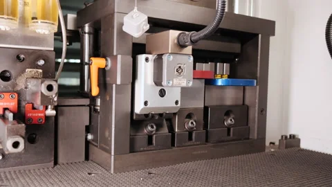 Machine operate punching and cutting sheet metal strip Video stock 161355595