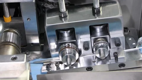 Machine operates with blue material to sew protective masks Stock-Footage 132231859