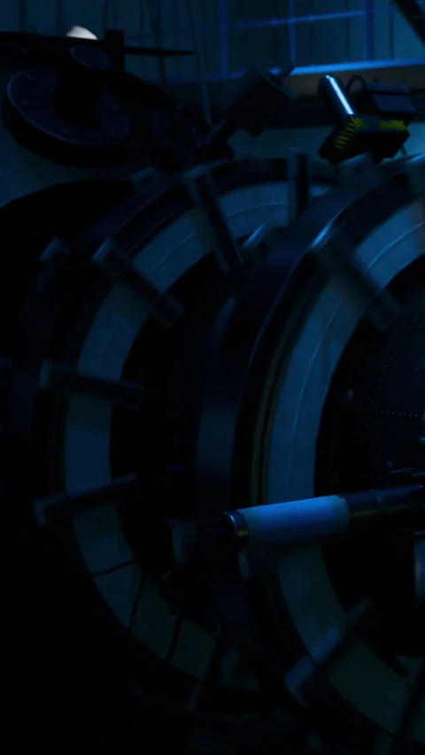 Machine operates in a dark space during a scientific experiment at night Stock Footage 334167585