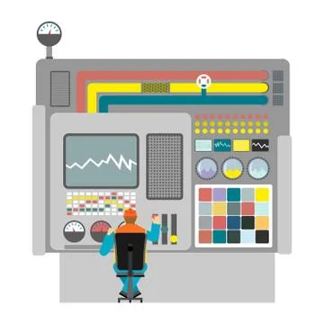 Machine operator on factory manufacturing . Worker in helmet earning worksh.. Illustrazione stock
