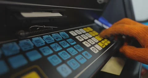 The machine operator presses the buttons of the CNC machine. Injection molding Video stock 263705697