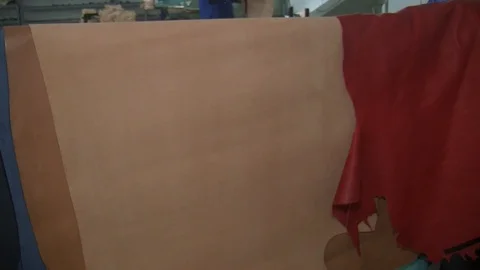 Machine operator for processing of raw leather, Processing of Raw Leather Stock Footage 90271309