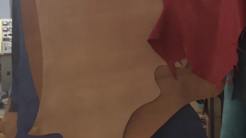 Machine operator for processing of raw leather, Processing of Raw Leather Stock Footage 90271582