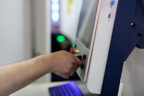 Machine operator working with control panel Stock Photos