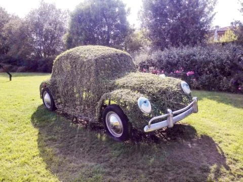 A machine overgrown with grass. Stock Photos