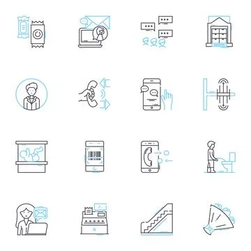Machine partners linear icons set. Collaboration, Integration, Automation Illustrazione stock