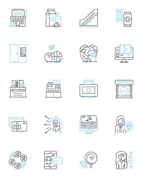 Machine partners linear icons set. Collaboration, Integration, Automation Illustrazione stock