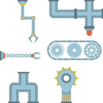 Machine parts different mechanism vector mechanical manufacturing work detail Illustrazione stock
