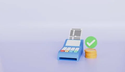 Machine Payment with check mark and coins 3d illustration イラスト素材
