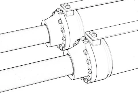 Machine piston hydraulic system industrial isolated outline sketch 3d Stock Illustration